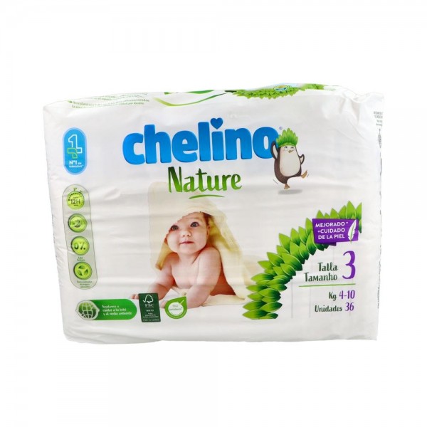 PAÑAL INF CHELINO NATURE T/3 4-10 KG 36 UN