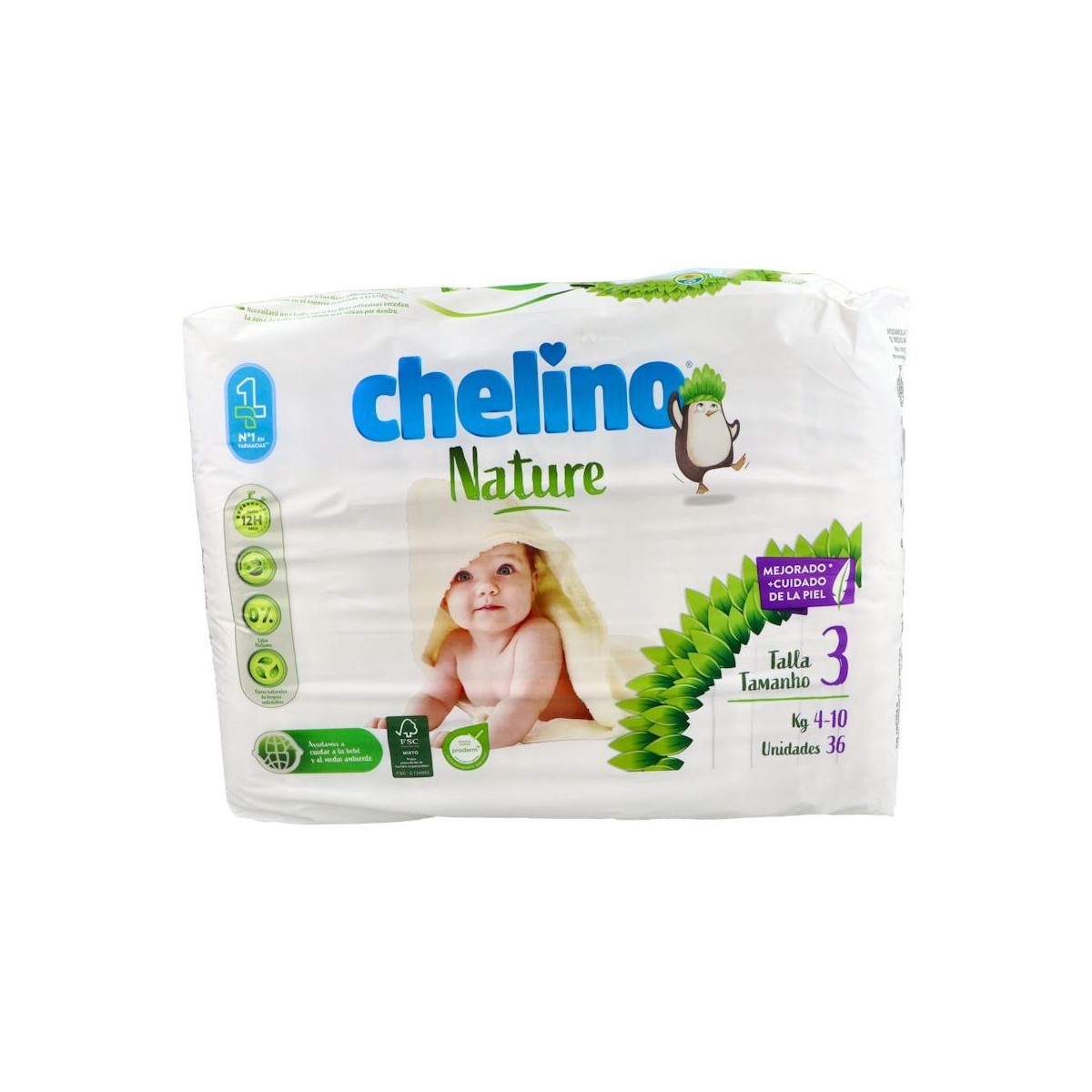 PAÑAL INF CHELINO NATURE T/3 4-10 KG 36 UN